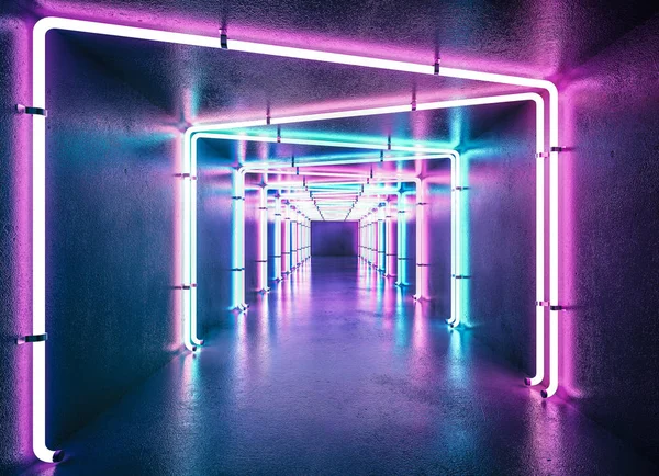 perspektif görünümü neon ışıklı koridorunun azalan 