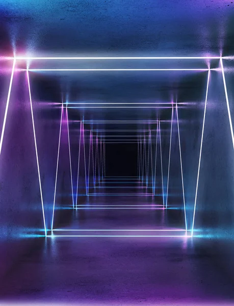Mengurangi Perspektif Pandangan Neon Koridor Yang Diterangi — Stok Foto
