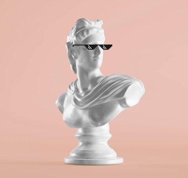 renaissance statue with pixel sunglasses on pink background clipart