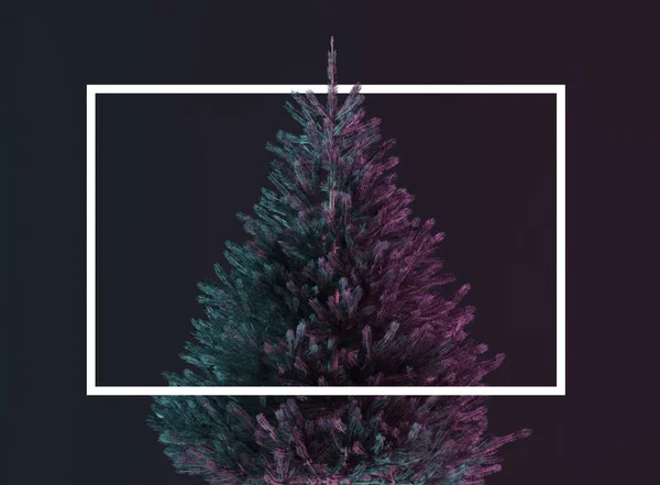 Fir Tree Neon Licht Een Donkere Achtergrond — Stockfoto