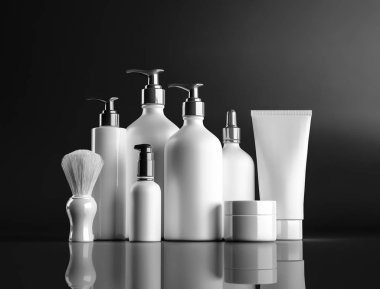 set of various skincare products bottles clipart