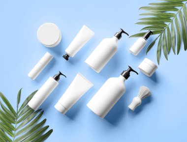 set of various skincare products bottles clipart