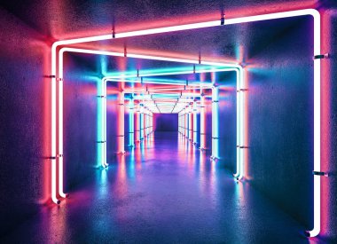 perspektif görünümü neon ışıklı koridorunun azalan 