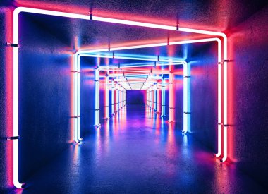 perspektif görünümü neon ışıklı koridorunun azalan 
