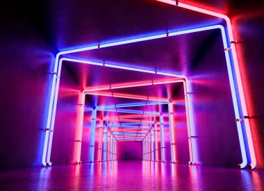 perspektif görünümü neon ışıklı koridorunun azalan 