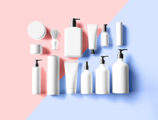 set of various skincare products bottles