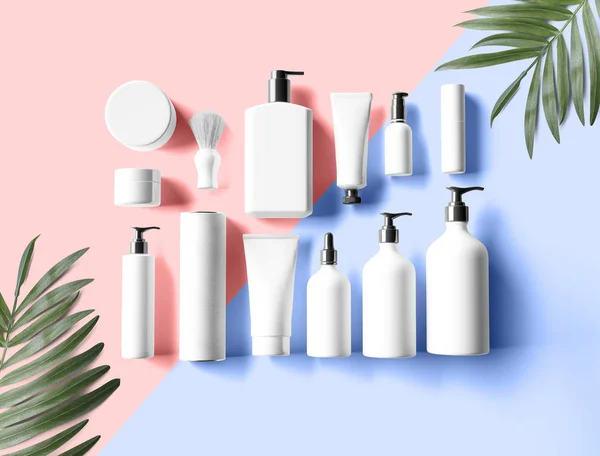 set of various skincare products bottles