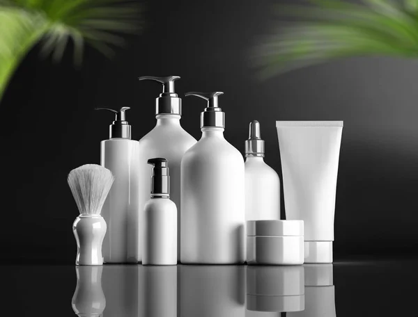 set of various skincare products bottles