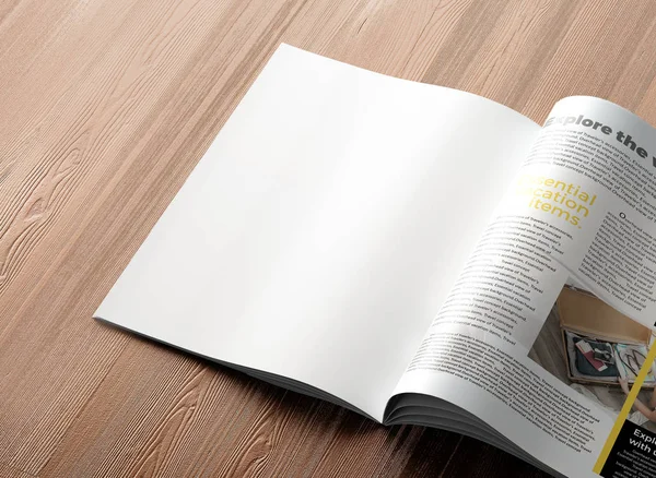 Magazine Met Lege Pagina Houten Tafel Oppervlak — Stockfoto