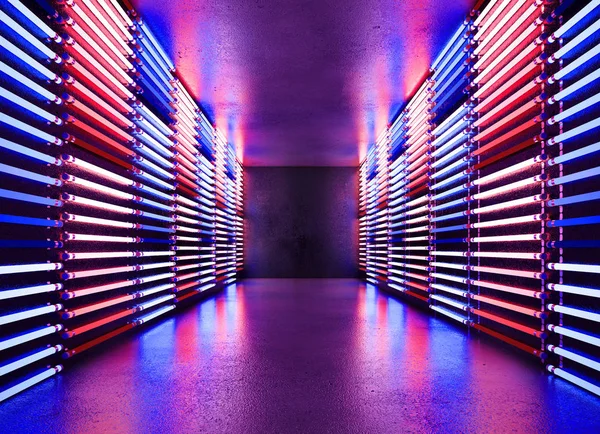 perspektif görünümü neon ışıklı koridorunun azalan 