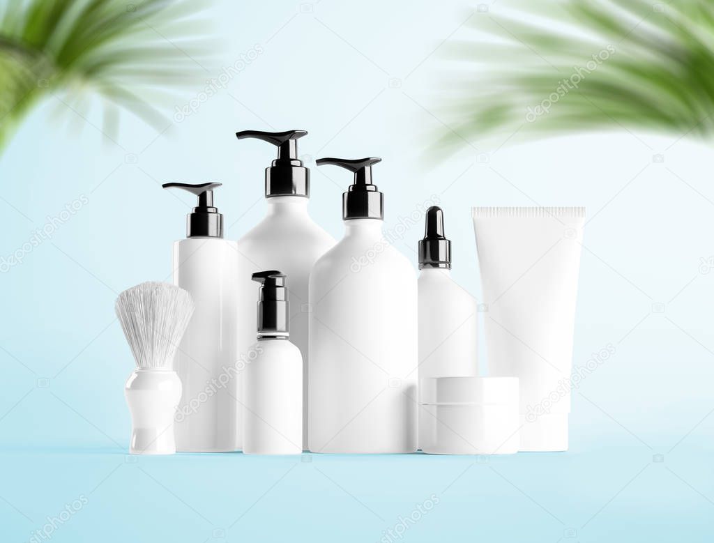 set of various skincare products bottles