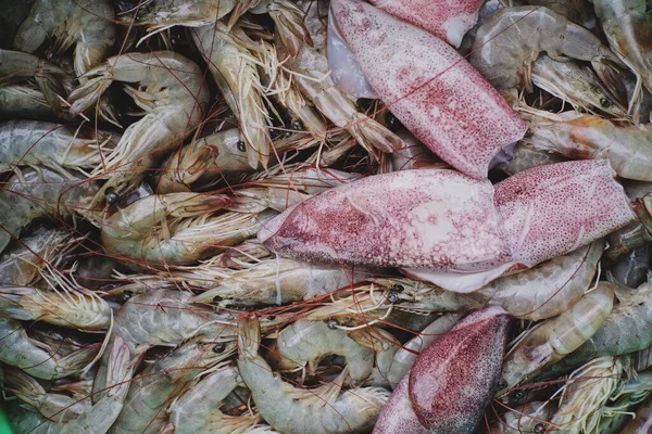 Delicious Grilled Shrimp Squid Food Thailand — Stock Photo, Image