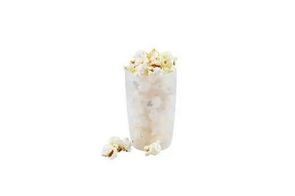 Popcorn Plastového Pohárku Izolované Bílém — Stock fotografie