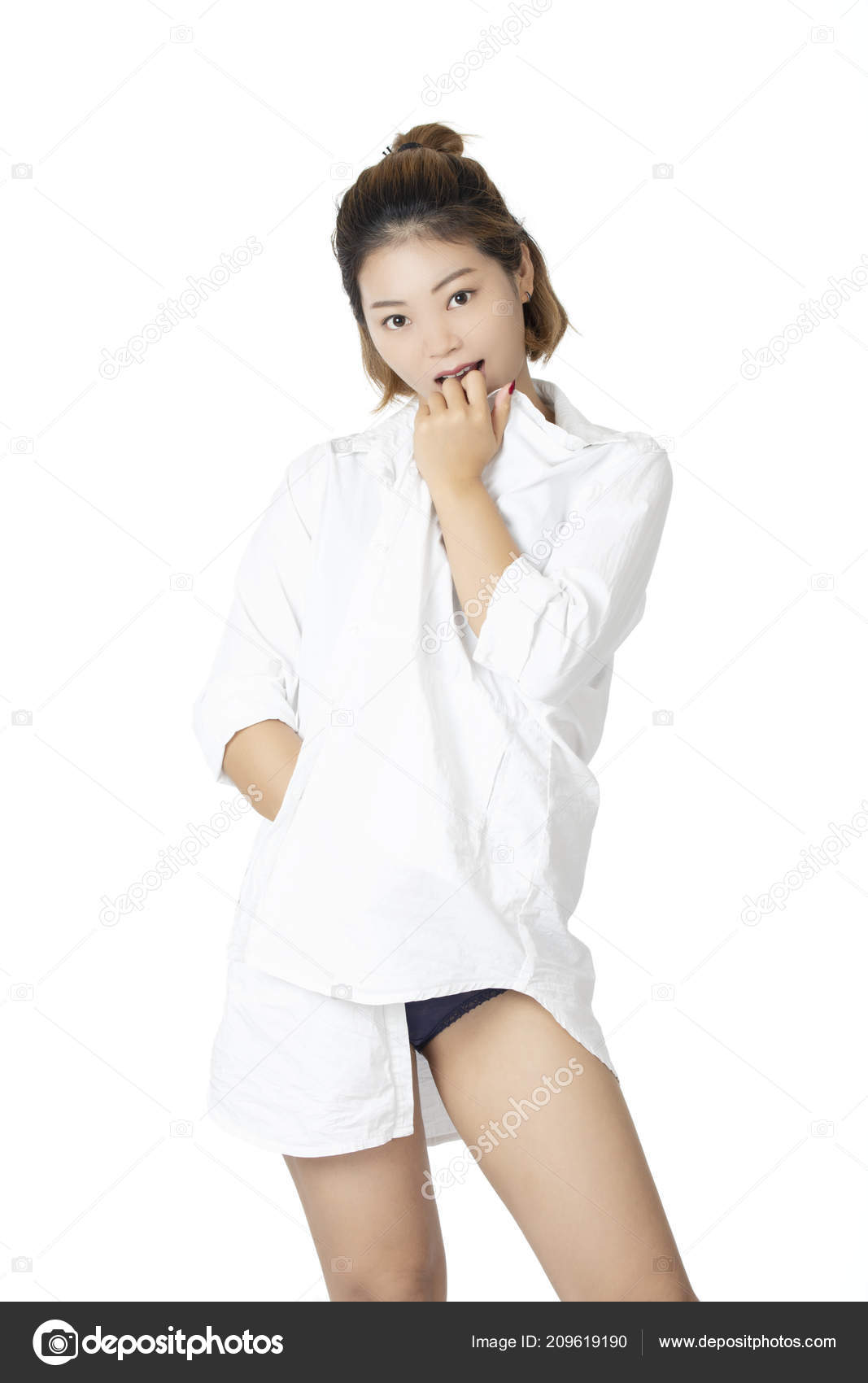 Beautiful Chinese Woman Posing White Shirt Pair Black Panties Bra Stock  Photo by ©dndavis 209619190