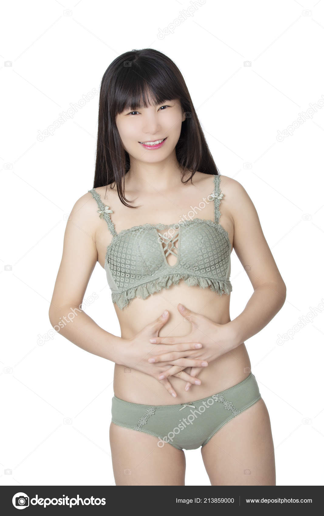 Beautiful Chinese Woman Posing Pair Green Panties Bra Isolated White Stock  Photo by ©dndavis 213859000