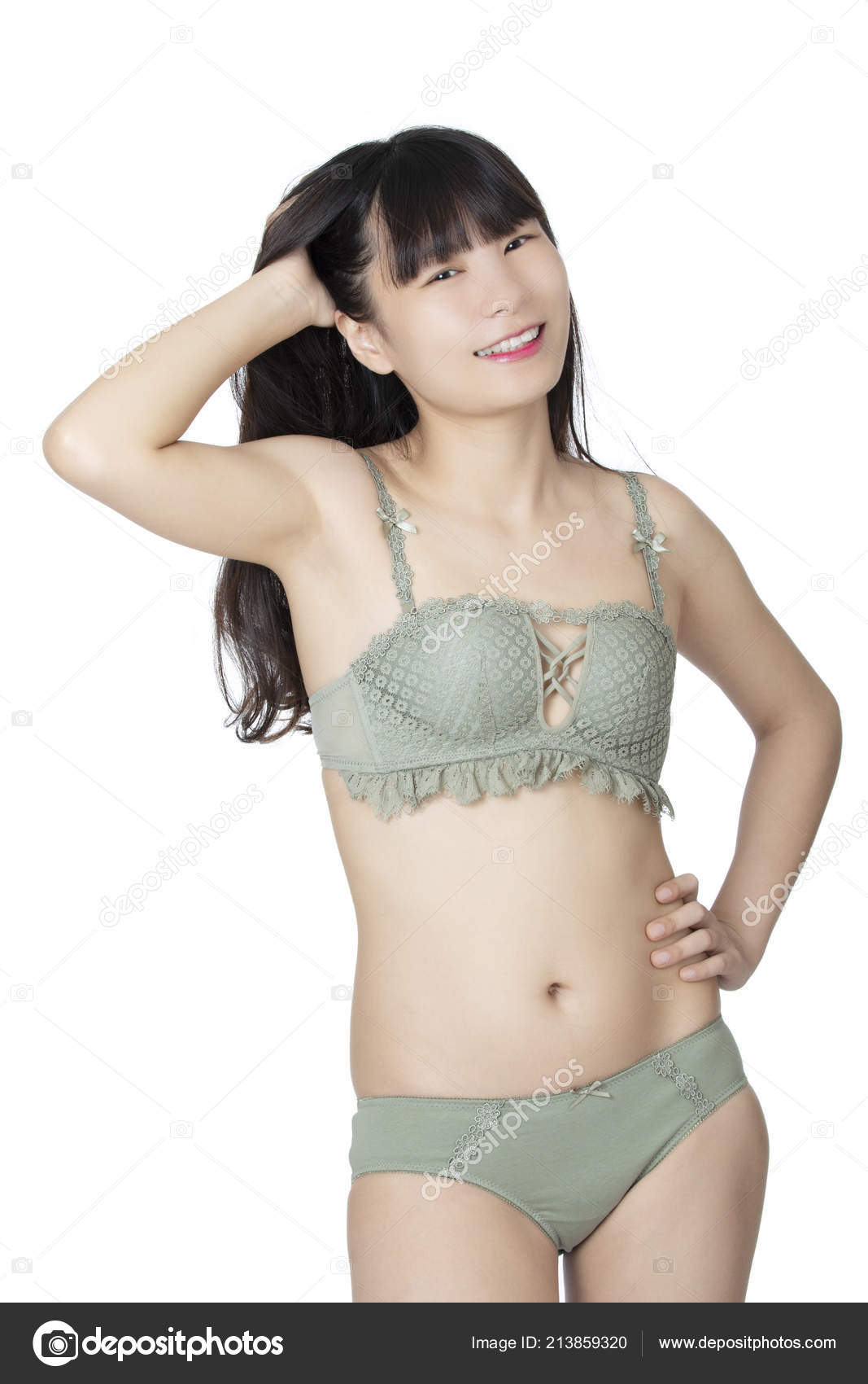 Beautiful Chinese Woman Posing Pair Green Panties Bra Isolated White Stock  Photo by ©dndavis 213859320