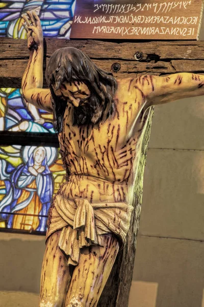 Crucifixo Madeira Tamanho Natural Catedral Manila Construído Pela Primeira Vez — Fotografia de Stock