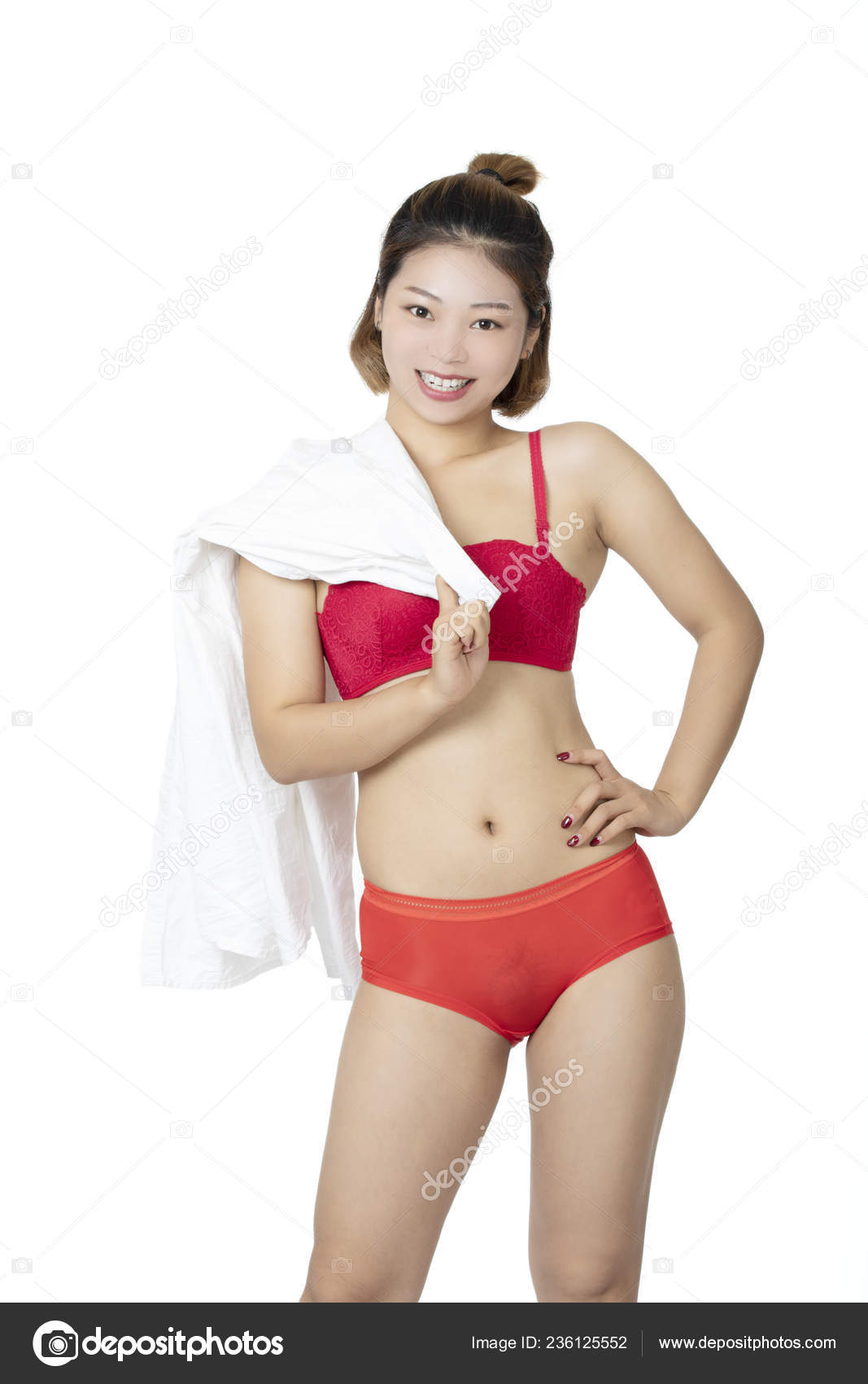 Beautiful Chinese Woman Posing White Shirt Pair Red Panties Bra Stock Photo  by ©dndavis 236125552