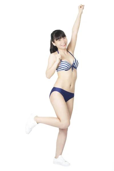 Mooie Chinese Vrouw Draagt Een Sexy Bikini Geïsoleerd Een Witte — Stockfoto