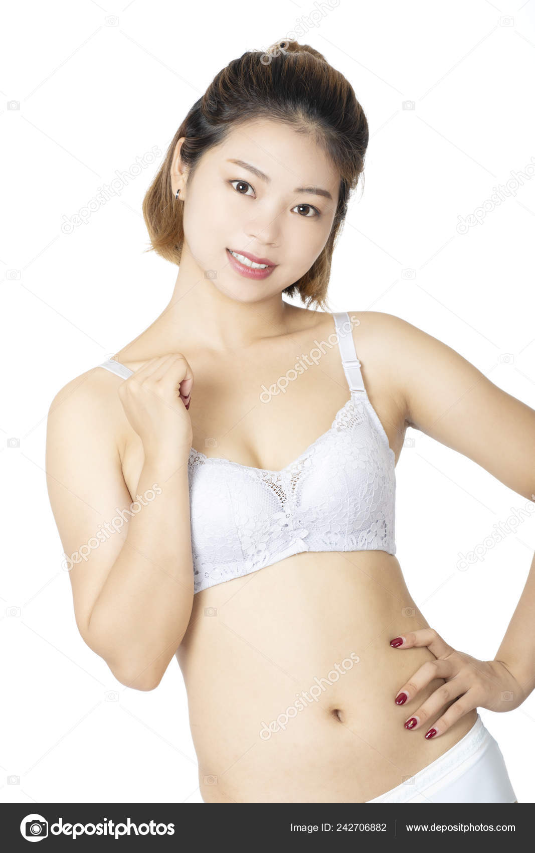 Beautiful Chinese Woman Posing Pair White Panties Bra Isolated White Stock  Photo by ©dndavis 242706882