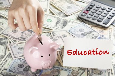 Amerikan banknotları ve kumbara ile sikke