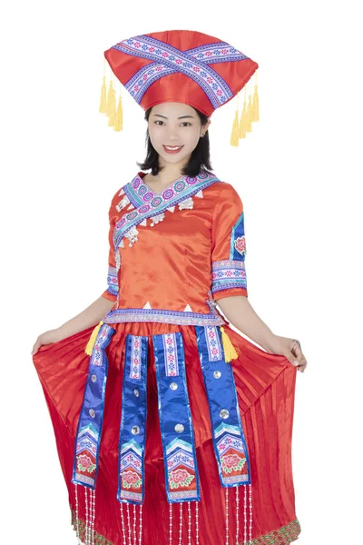 Mujer china vestida con trajes tradicionales del festival chino i — Foto de Stock
