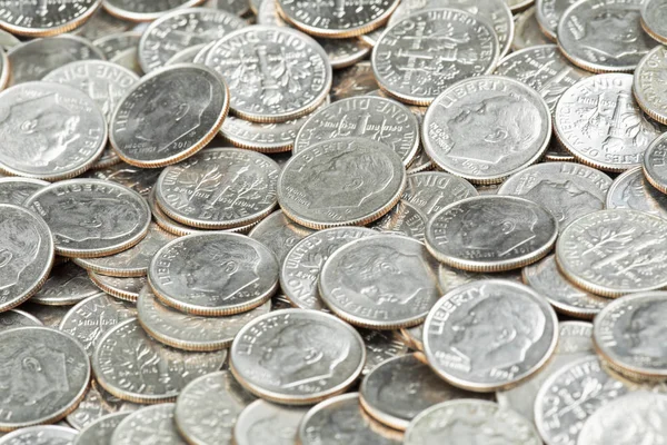 Close up of United States coins, Dimes Royalty Free Stock Photos