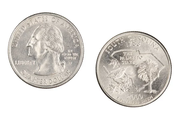 South Carolina 2000p State Commemorative Quarter isolated on a w — Stock Photo, Image