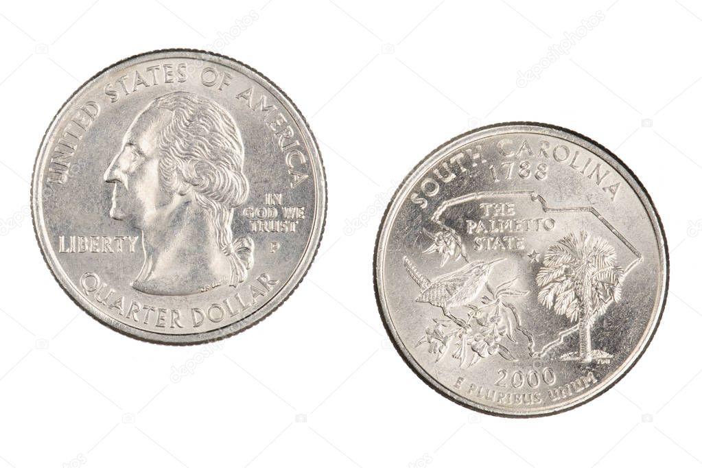 South Carolina 2000p State Commemorative Quarter isolated on a w