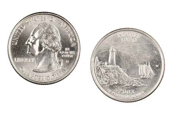 Maine 2003d State Commemorative Quarter isolated on a white back — Stock Photo, Image