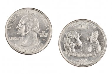 Wisconsin 2004d devlet anısına çeyrek beyaz üzerinde izole 