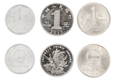 Çin bir Yuan paralar izole beyaz bir arka plan