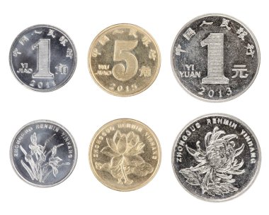 Most commonly used Chinese Coins isolated on a white background clipart