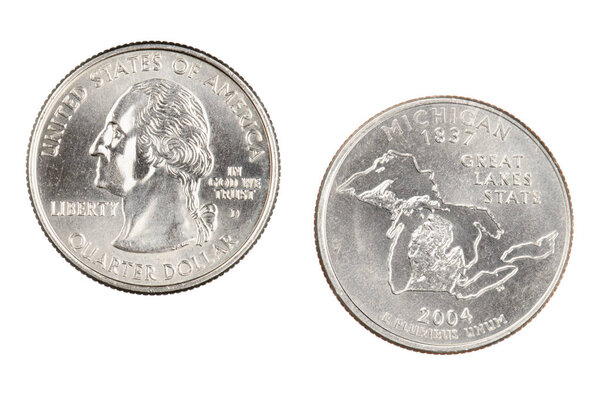 Michigan 2004d State Commemorative Quarter isolated on a white b