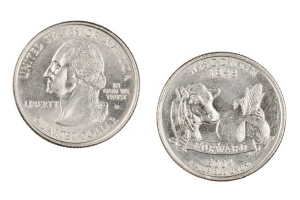 Wisconsin 2004d devlet anısına çeyrek beyaz üzerinde izole 