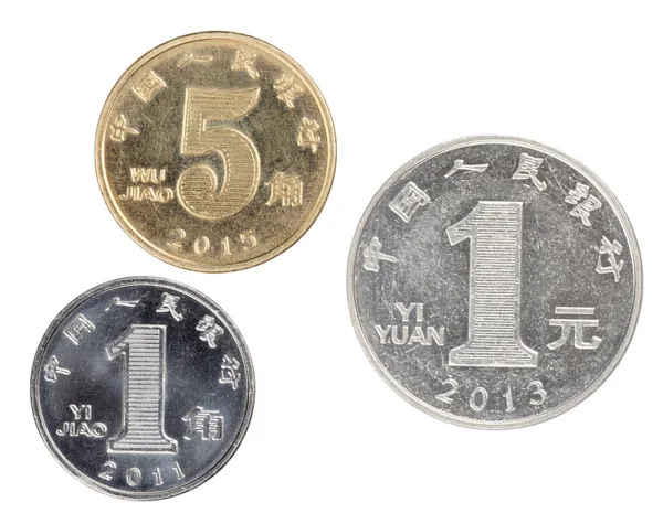 En sık kullanılan Çin paraları beyaz arka planda izole