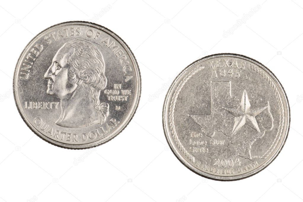 Texas 2004d State Commemorative Quarter isolated on a white back