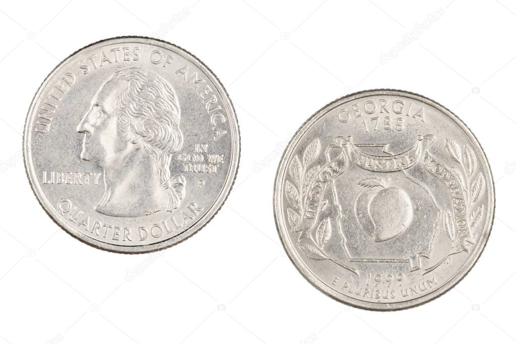 Georgia 2999p State Commemorative Quarter isolated on a white ba