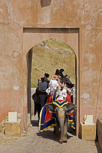 Elefanti portare turista fino a Amber Fort Rajasthan Jaipur India — Foto Stock