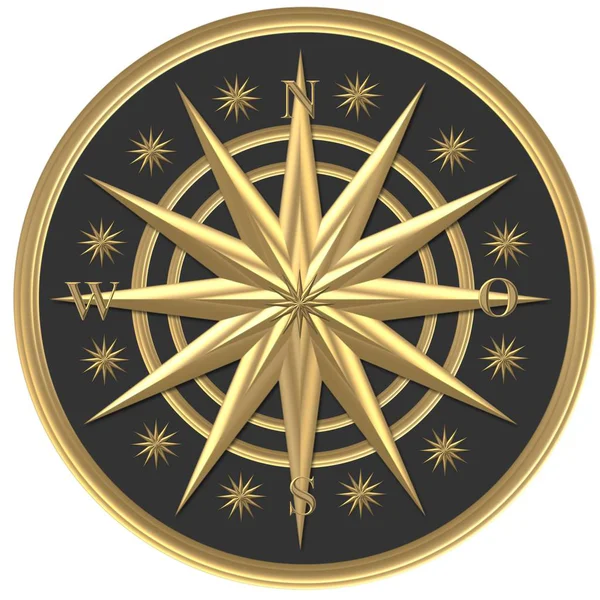 Golden Compass Golden Windrose Golden Steering Wheel — Stock Photo, Image