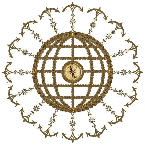 Compass Anchor Steering Wheel Globe Wind Rose — Stock Photo, Image