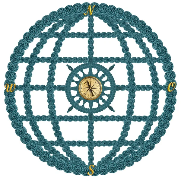 Compass Anchor Steering Wheel Globe Wind Rose — Stock Photo, Image