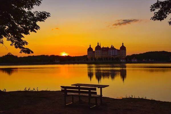 Sunset with the hunting lodge Moritzburg