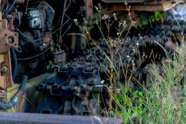 paletli veya tank, çimenlerde parça yakın 