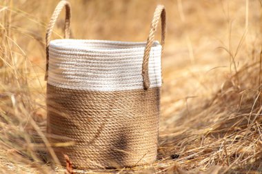 Sarı doğal bulanık bac kuru çim panikler ile büyük sepet