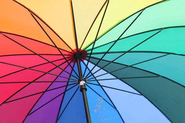 Colorful Rainbow Umbrella closeup view. Bright colors