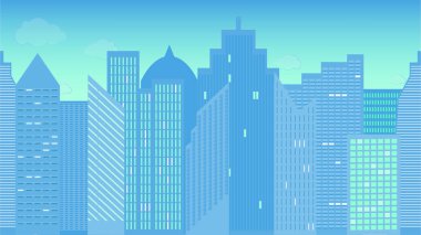 Cityscape yatay olarak sorunsuz vektör Illustration. Sabah. Renkli. Panoramik görünüm.