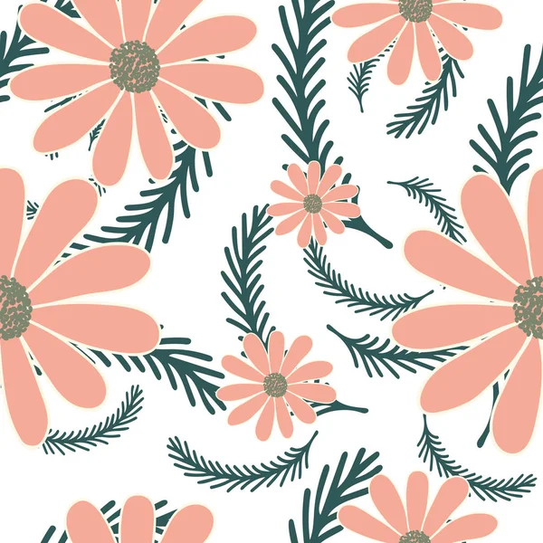 Heller Sommerhintergrund mit Kamillenblüten. Florales nahtloses Muster. Vektorillustration. — Stockvektor