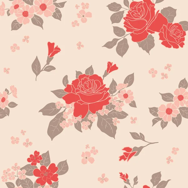 Padrão de luxo colorido sem costura - rosas em flor no fundo rosa. Ilustração vetorial . — Vetor de Stock
