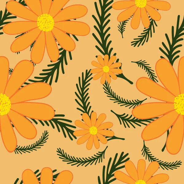 Heller Sommerhintergrund mit Kamillenblüten. Florales nahtloses Muster. Vektorillustration. — Stockvektor